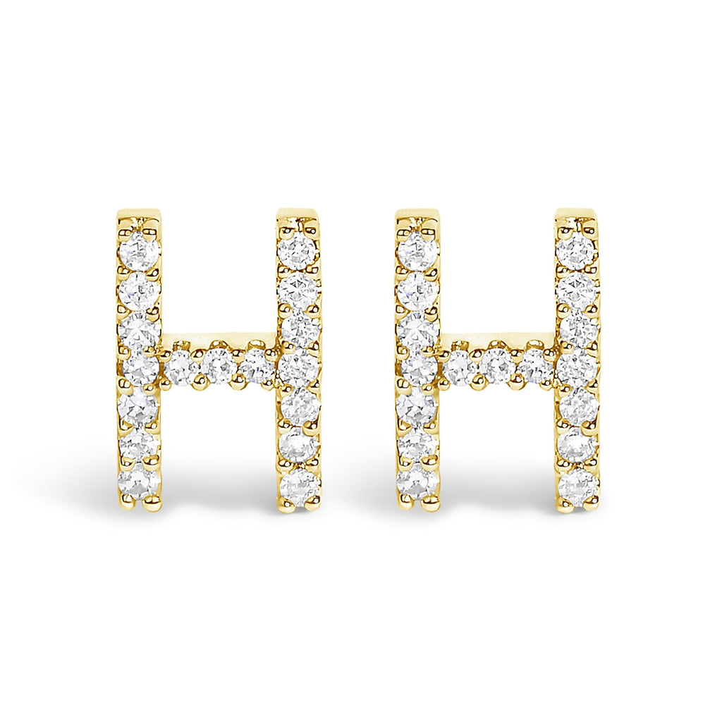 10K Yellow Gold 1/10 Cttw Diamond Initial “A” to "Z" Stud Earring