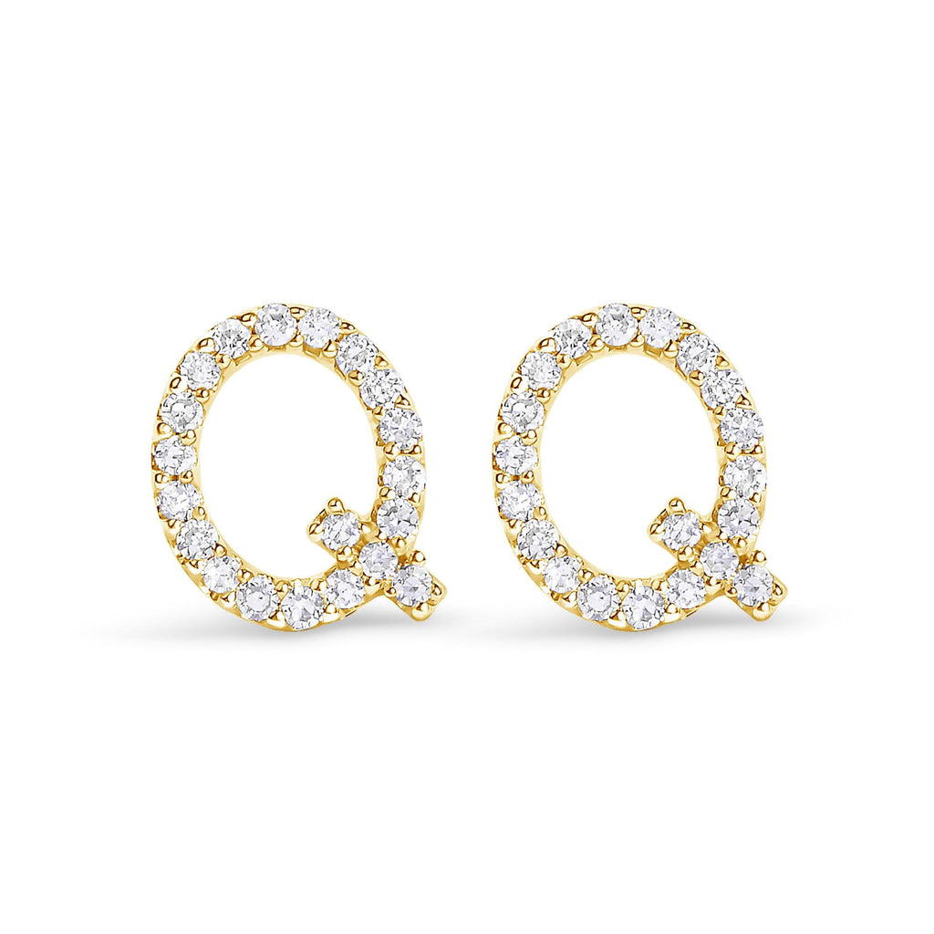 10K Yellow Gold 1/10 Cttw Diamond Initial “A” to "Z" Stud Earring