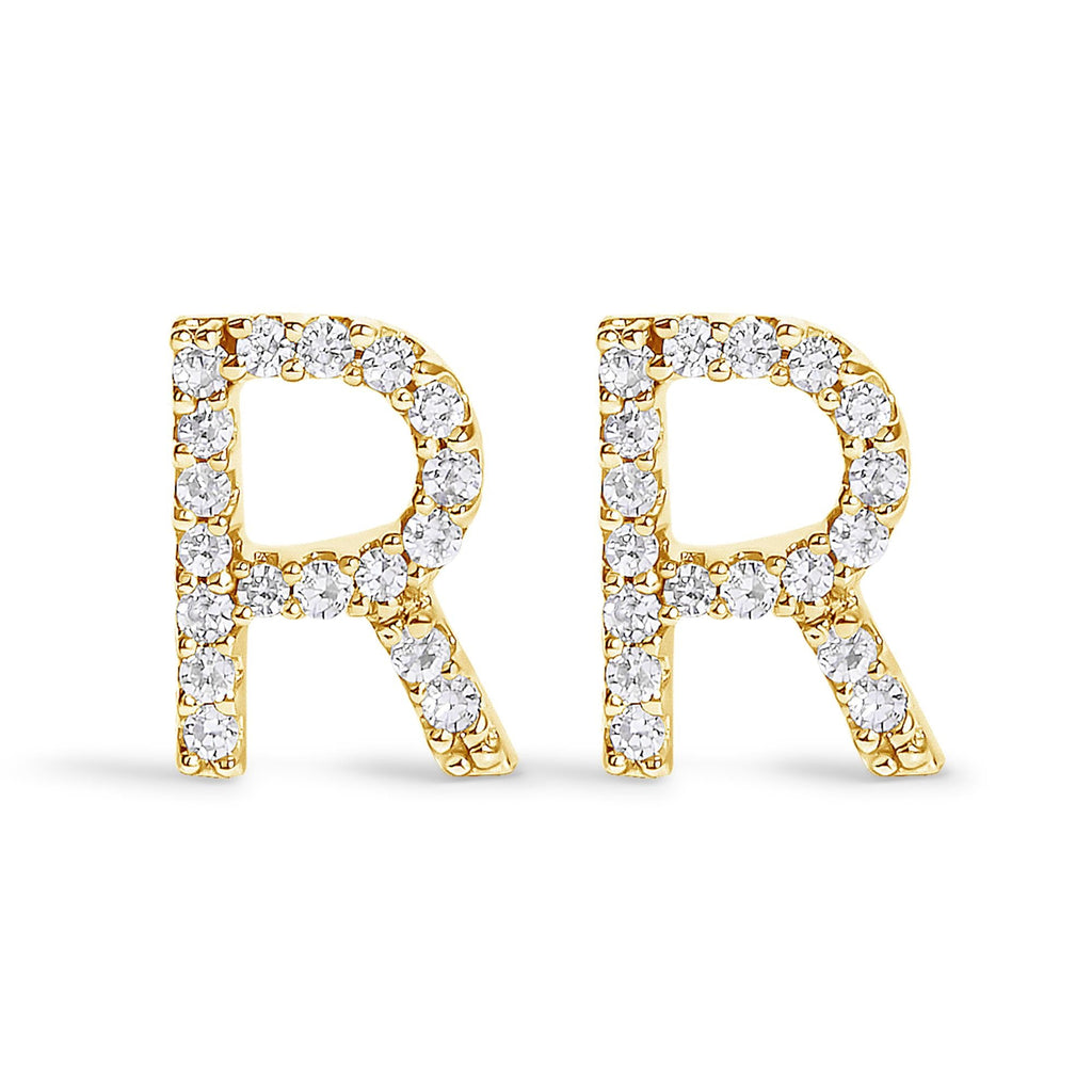 10K Yellow Gold 1/10 Cttw Diamond Initial “A” to "Z" Stud Earring