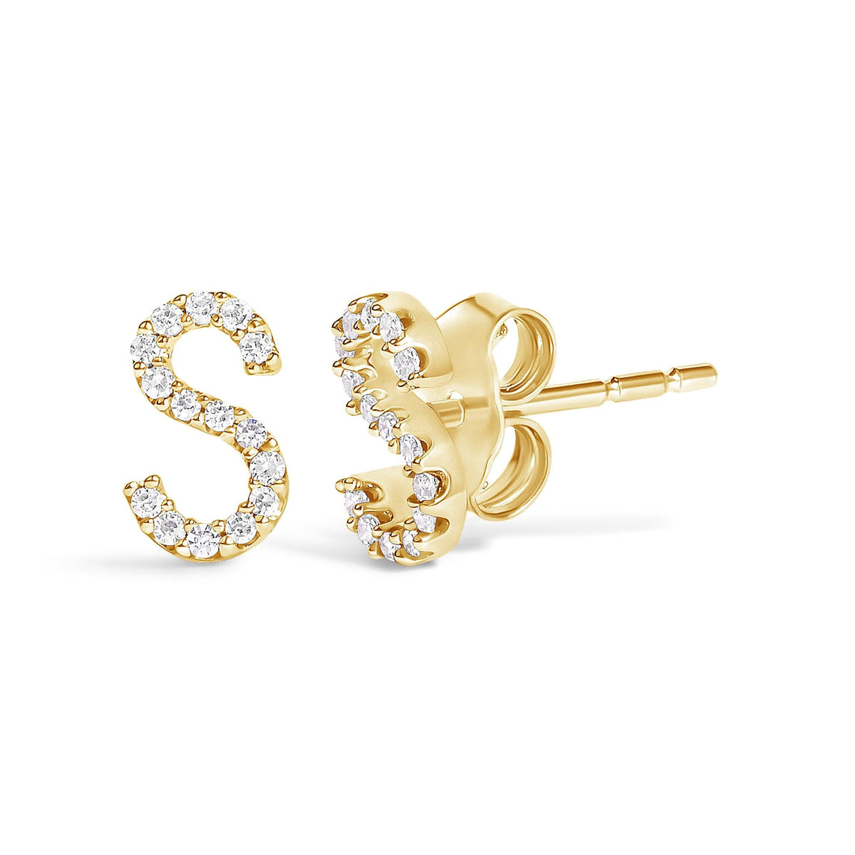 10K Yellow Gold 1/10 Cttw Diamond Initial “A” to "Z" Stud Earring