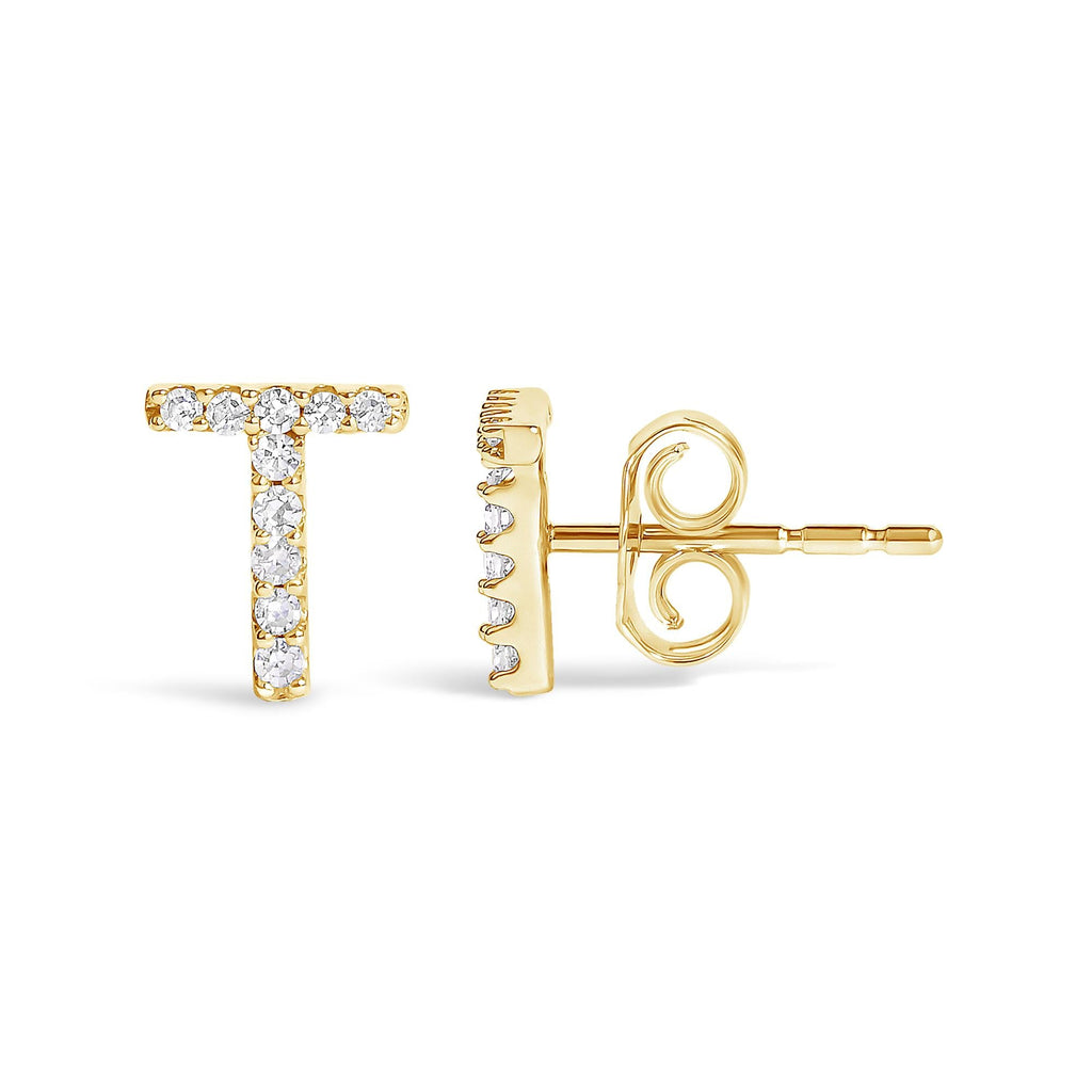 10K Yellow Gold 1/10 Cttw Diamond Initial “A” to "Z" Stud Earring