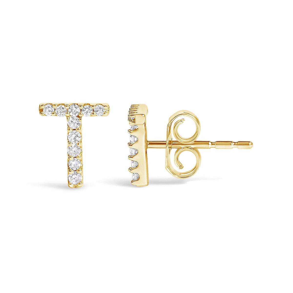10K Yellow Gold 1/10 Cttw Diamond Initial “A” to "Z" Stud Earring