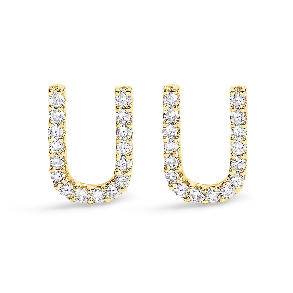 10K Yellow Gold 1/10 Cttw Diamond Initial “A” to "Z" Stud Earring