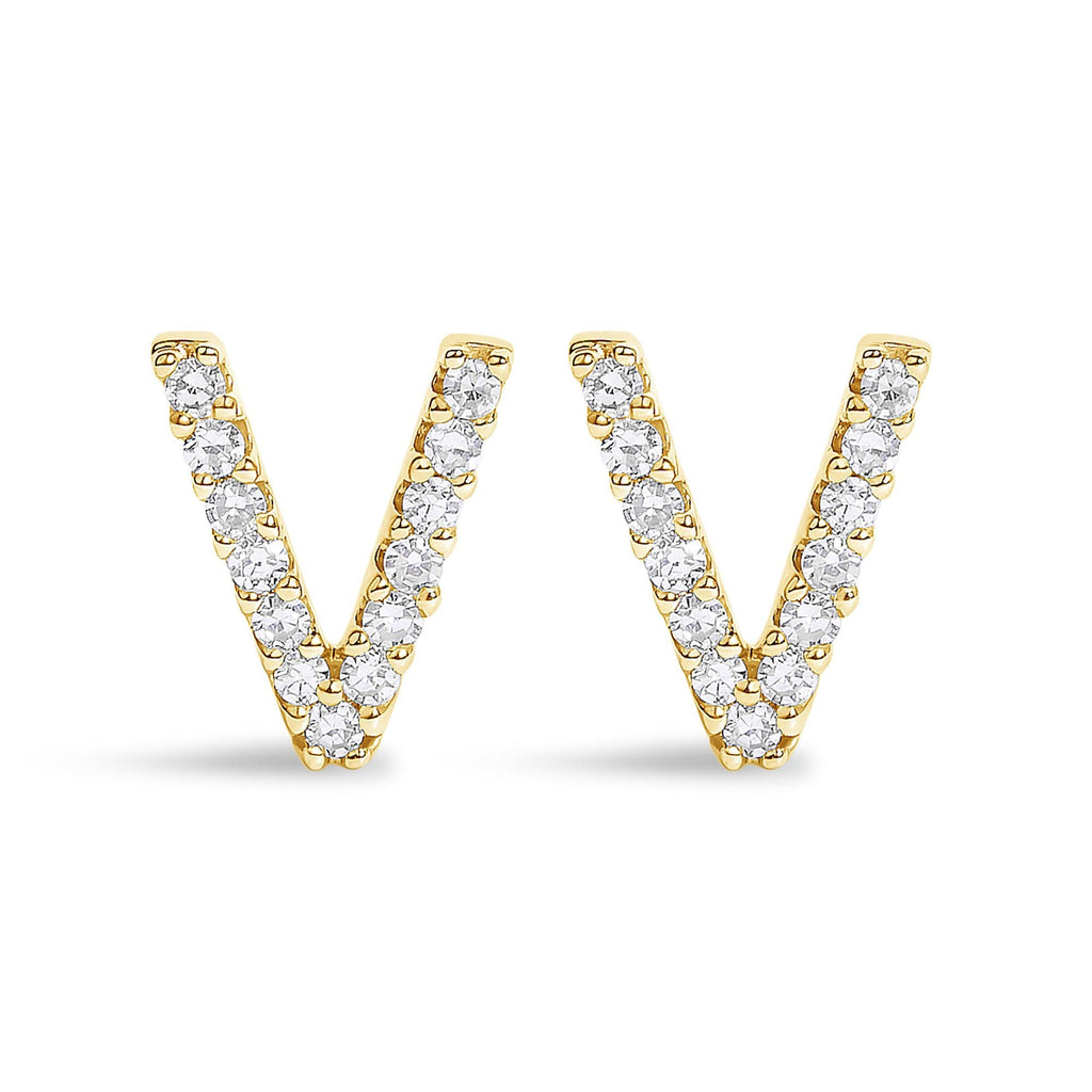 10K Yellow Gold 1/10 Cttw Diamond Initial “A” to "Z" Stud Earring