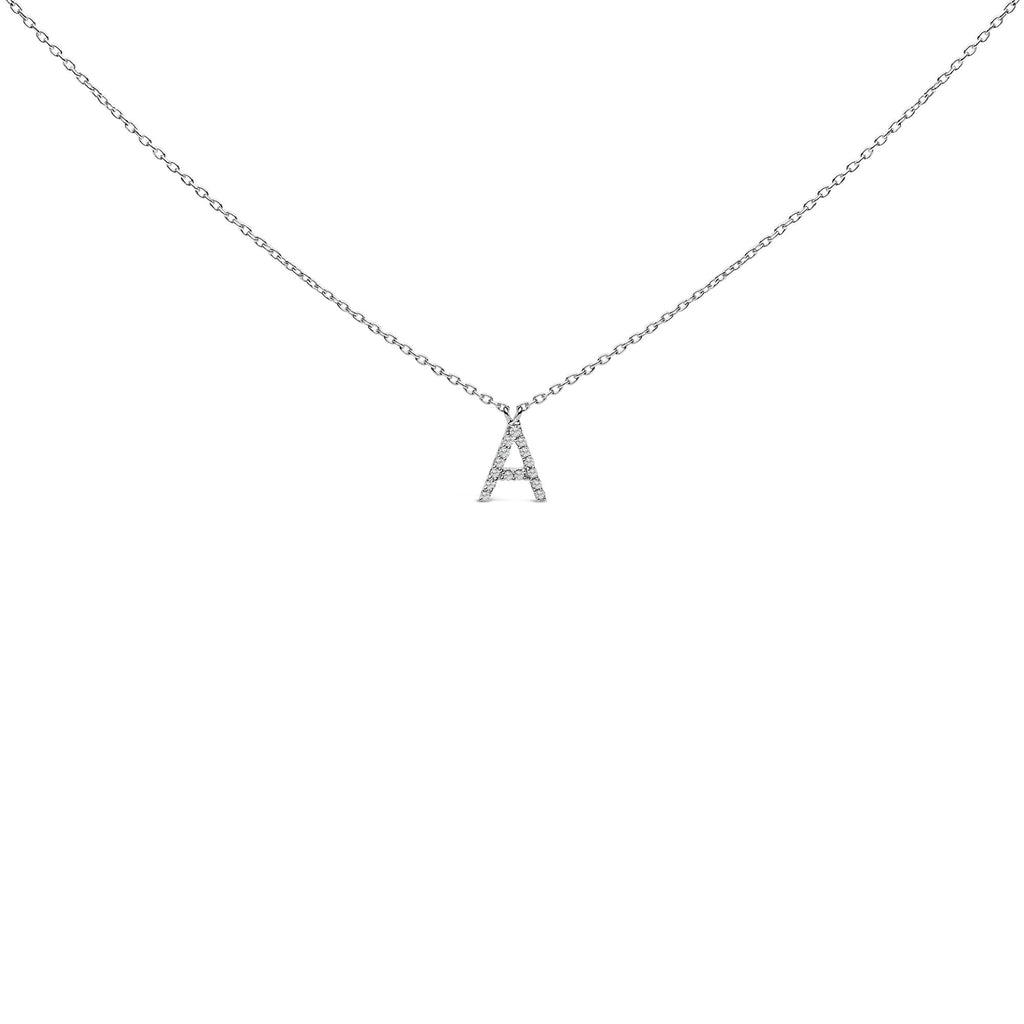10K White Gold Diamond Accent "A-Z" Block Initial Pendant Necklace