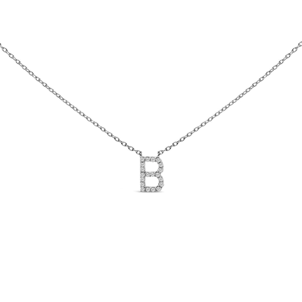 10K White Gold Diamond Accent "A-Z" Block Initial Pendant Necklace