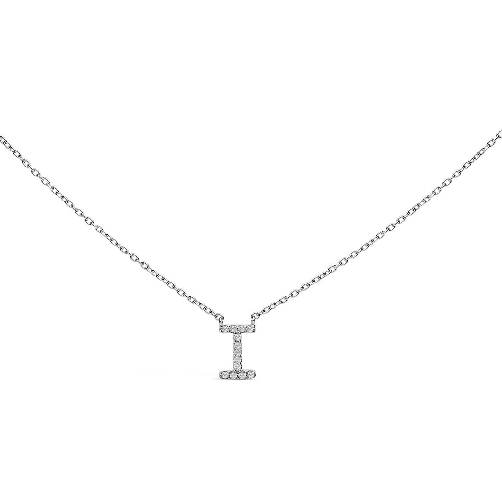 10K White Gold Diamond Accent "A-Z" Block Initial Pendant Necklace