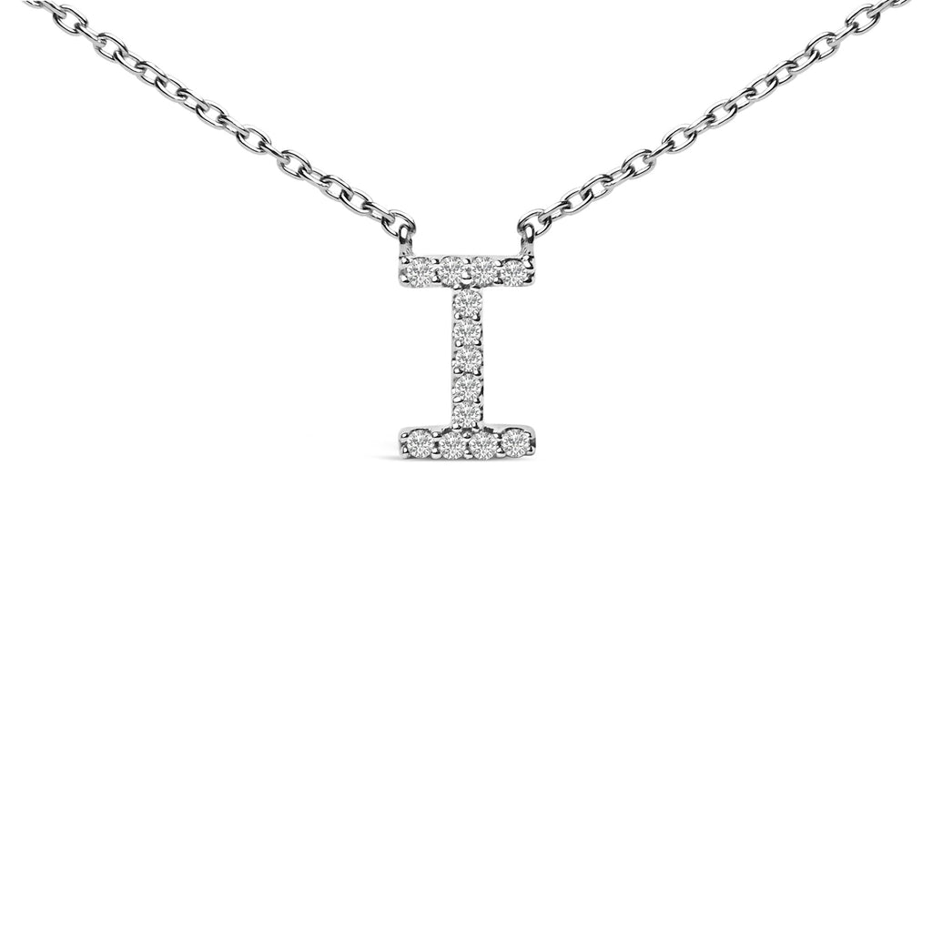 10K White Gold Diamond Accent "A-Z" Block Initial Pendant Necklace
