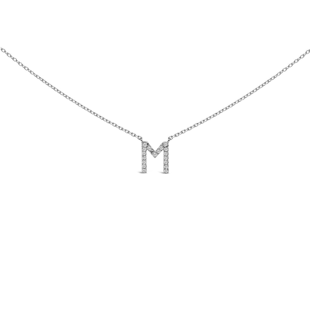 10K White Gold Diamond Accent "A-Z" Block Initial Pendant Necklace