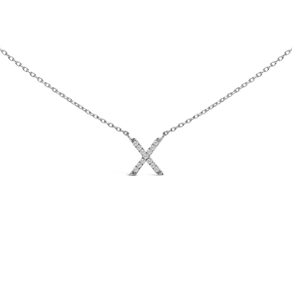 10K White Gold Diamond Accent "A-Z" Block Initial Pendant Necklace
