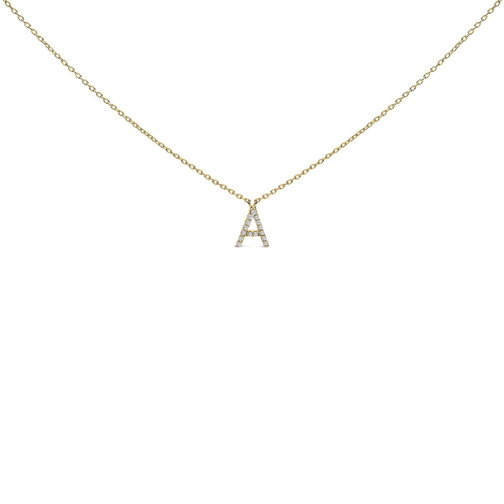 10K Yellow Gold Diamond Accent "A-Z" Block Initial Pendant Necklace