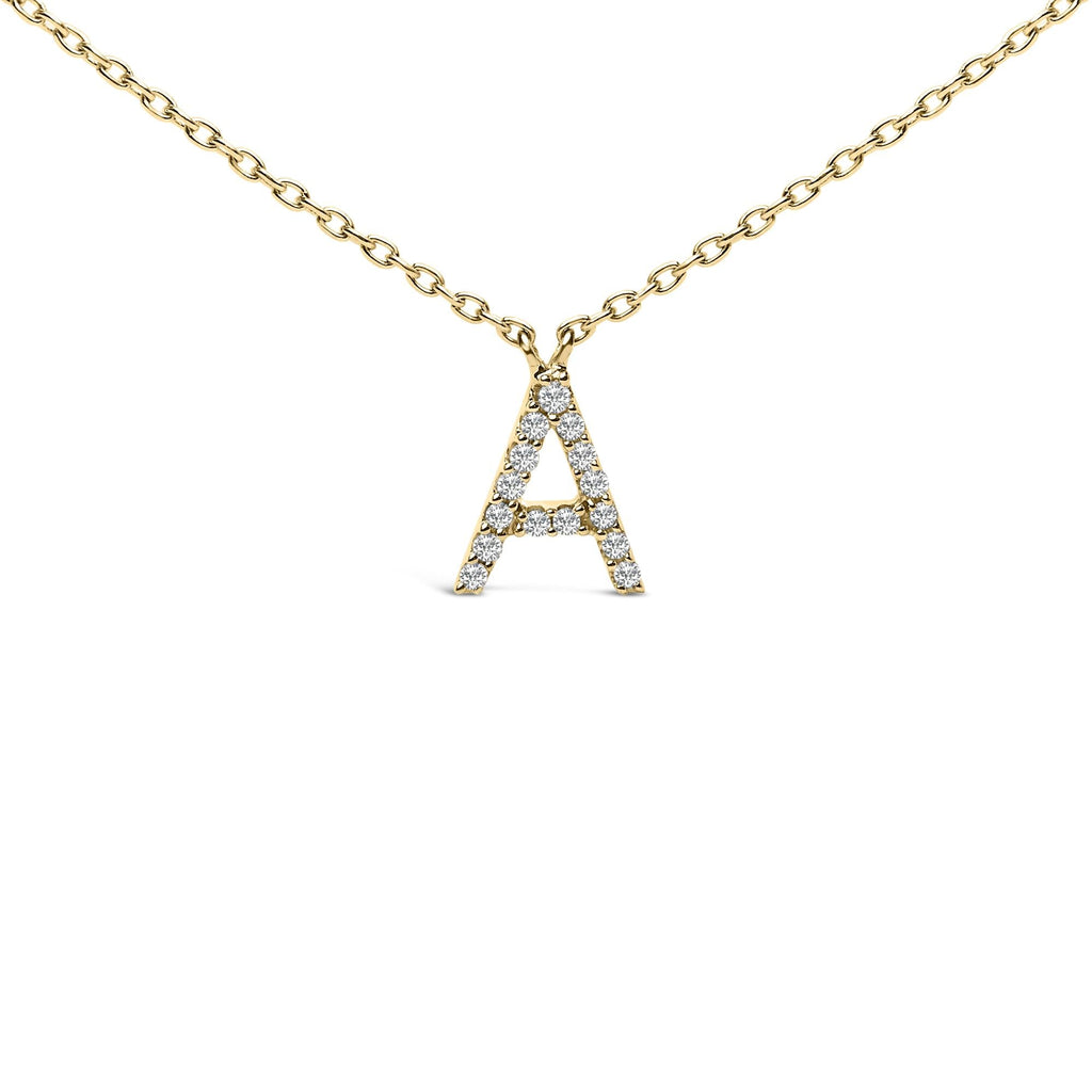 10K Yellow Gold Diamond Accent "A-Z" Block Initial Pendant Necklace