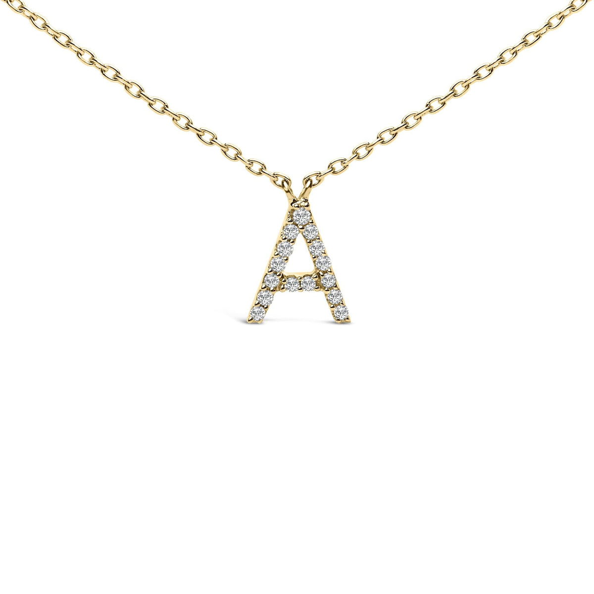 10K Yellow Gold Diamond Accent "A-Z" Block Initial Pendant Necklace