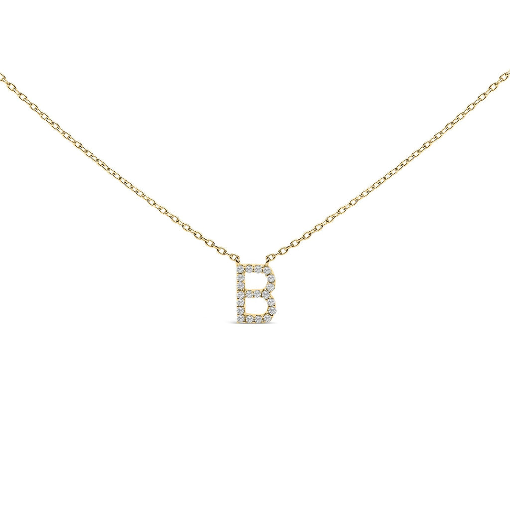 10K Yellow Gold Diamond Accent "A-Z" Block Initial Pendant Necklace