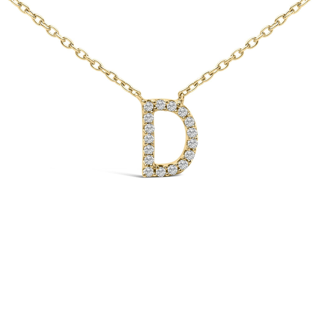 10K Yellow Gold Diamond Accent "A-Z" Block Initial Pendant Necklace