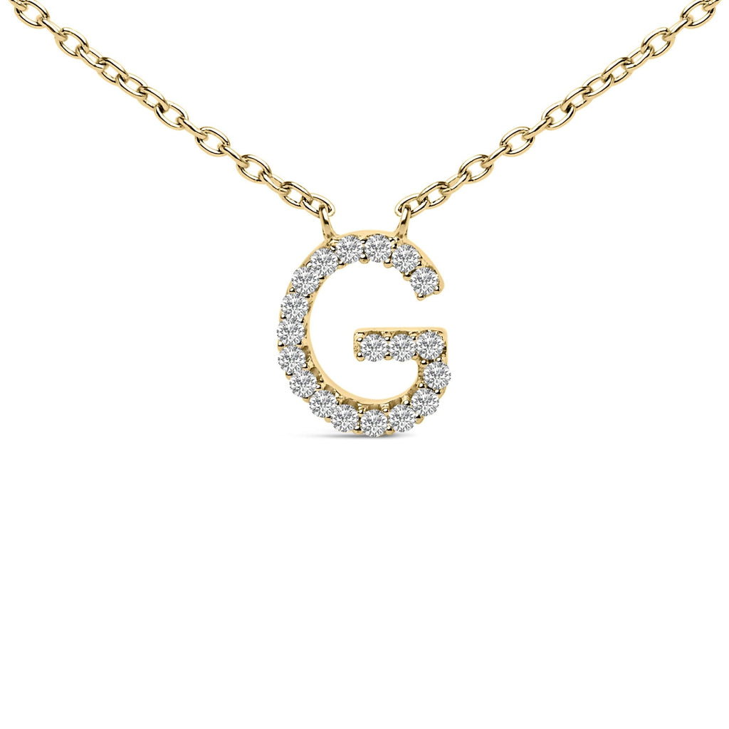 10K Yellow Gold Diamond Accent "A-Z" Block Initial Pendant Necklace