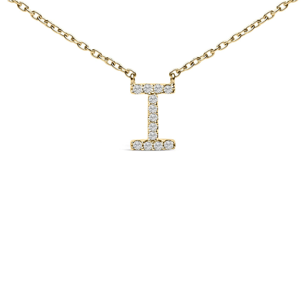 10K Yellow Gold Diamond Accent "A-Z" Block Initial Pendant Necklace