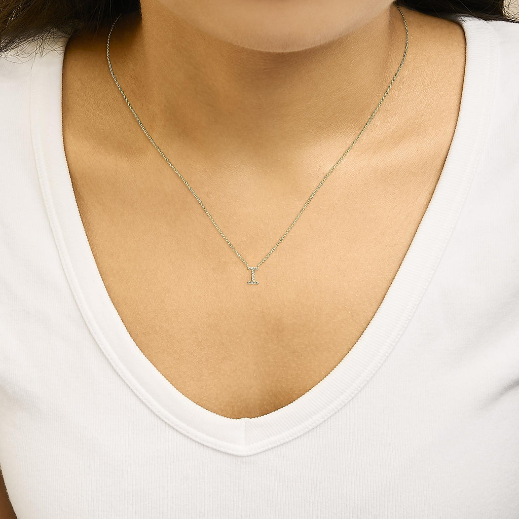 10K Yellow Gold Diamond Accent "A-Z" Block Initial Pendant Necklace