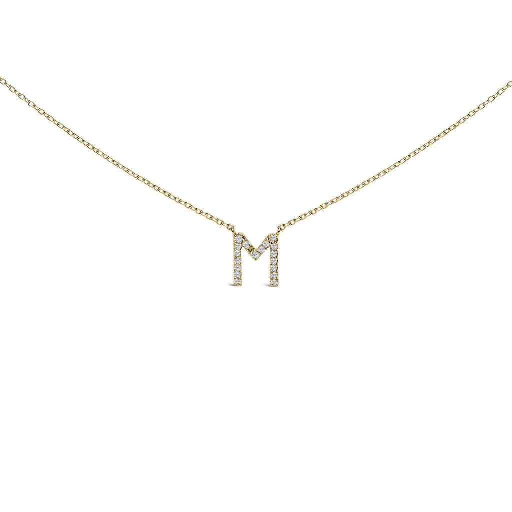 10K Yellow Gold Diamond Accent "A-Z" Block Initial Pendant Necklace