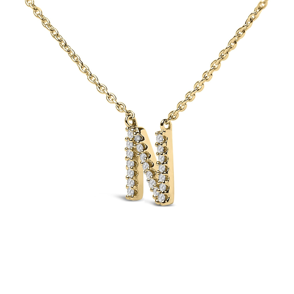 10K Yellow Gold Diamond Accent "A-Z" Block Initial Pendant Necklace