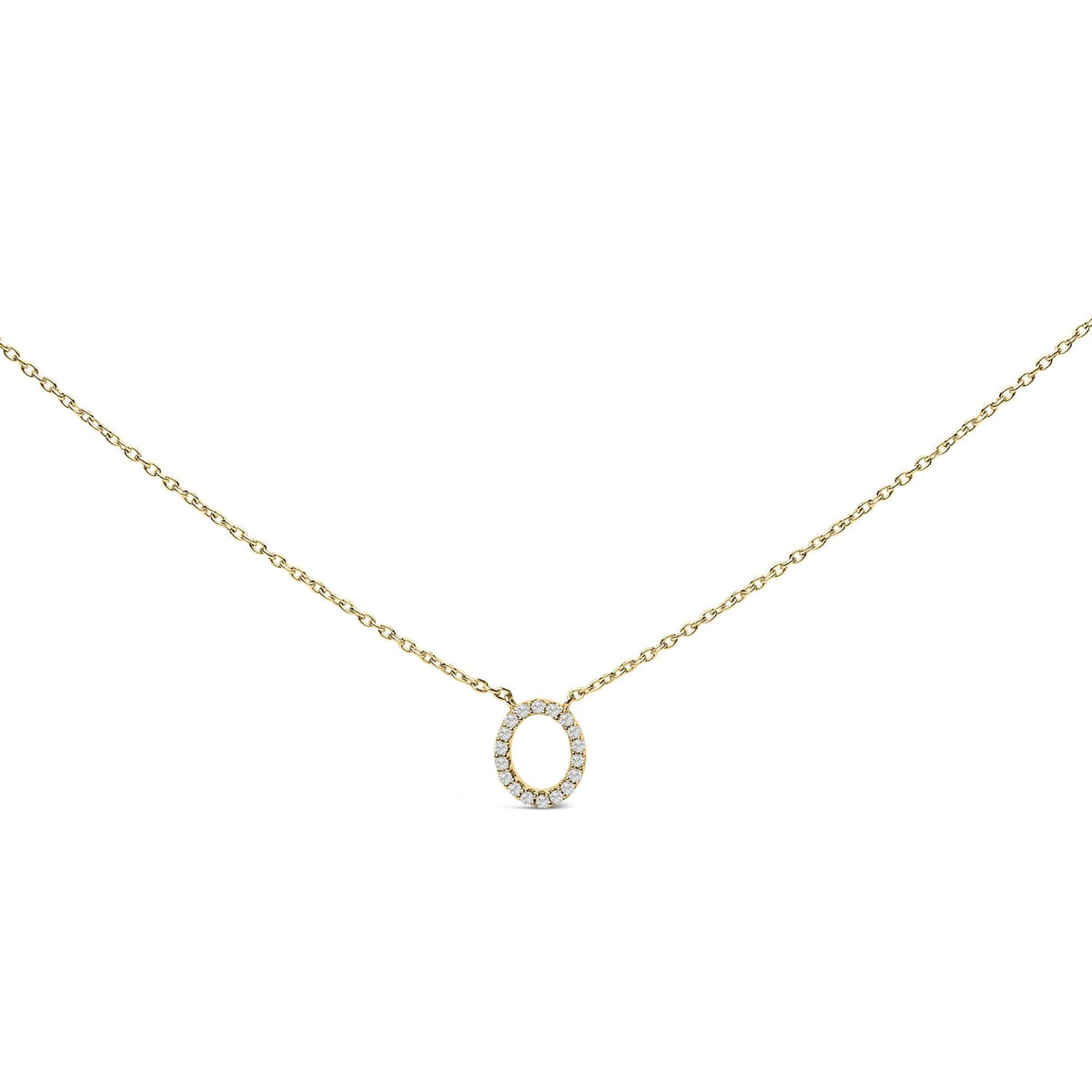 10K Yellow Gold Diamond Accent "A-Z" Block Initial Pendant Necklace