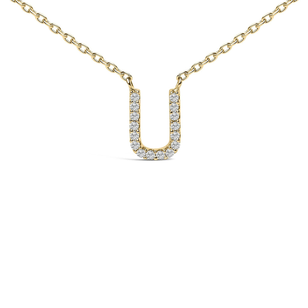 10K Yellow Gold Diamond Accent "A-Z" Block Initial Pendant Necklace