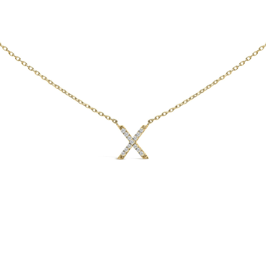 10K Yellow Gold Diamond Accent "A-Z" Block Initial Pendant Necklace