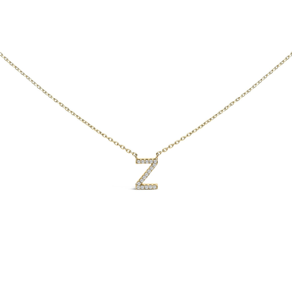 10K Yellow Gold Diamond Accent "A-Z" Block Initial Pendant Necklace