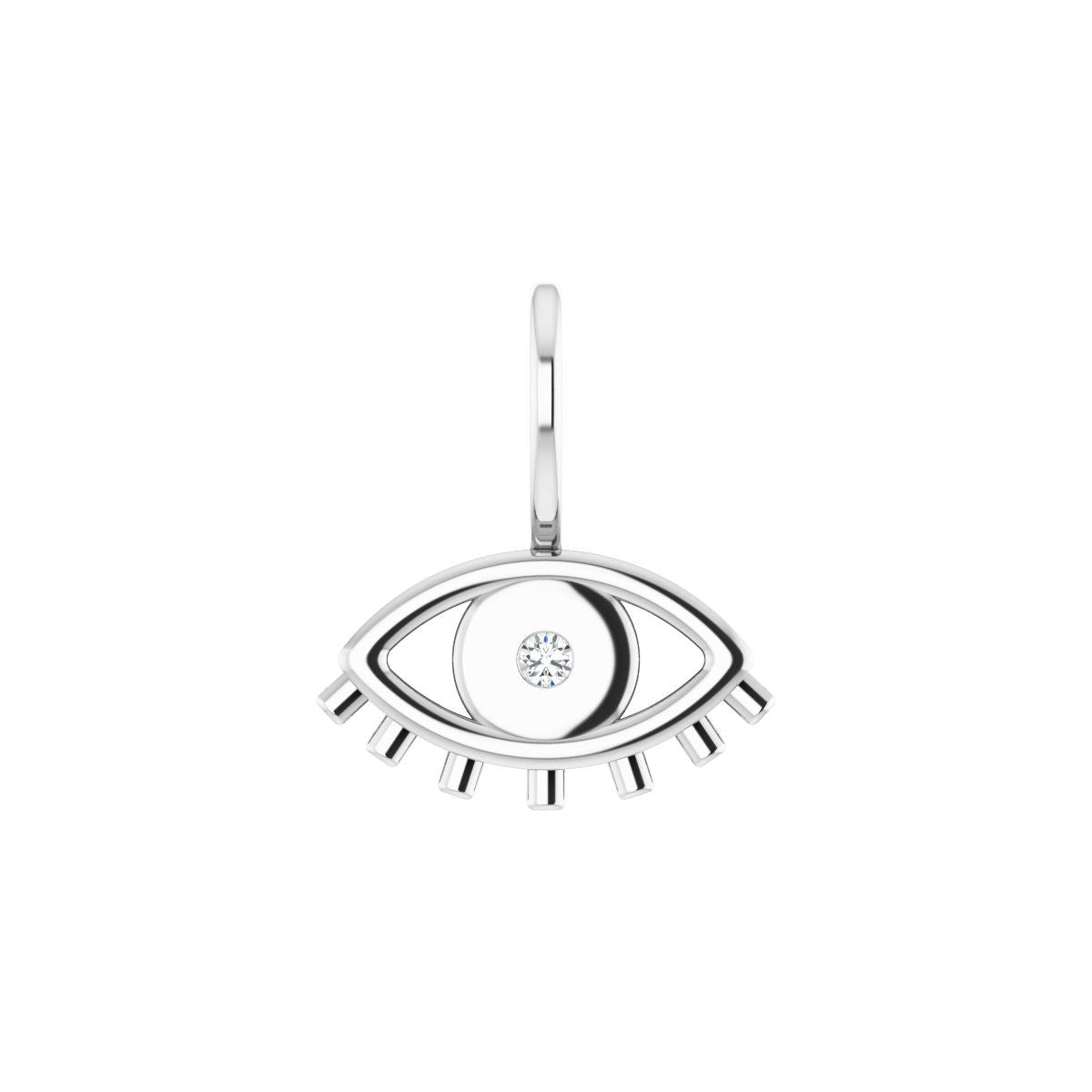 Sterling Silver .02 CT Natural Diamond Evil Eye Charm/Pendant