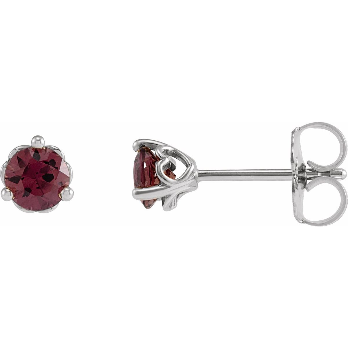 14K White Gold 3 mm Natural Rhodolite Garnet Earrings