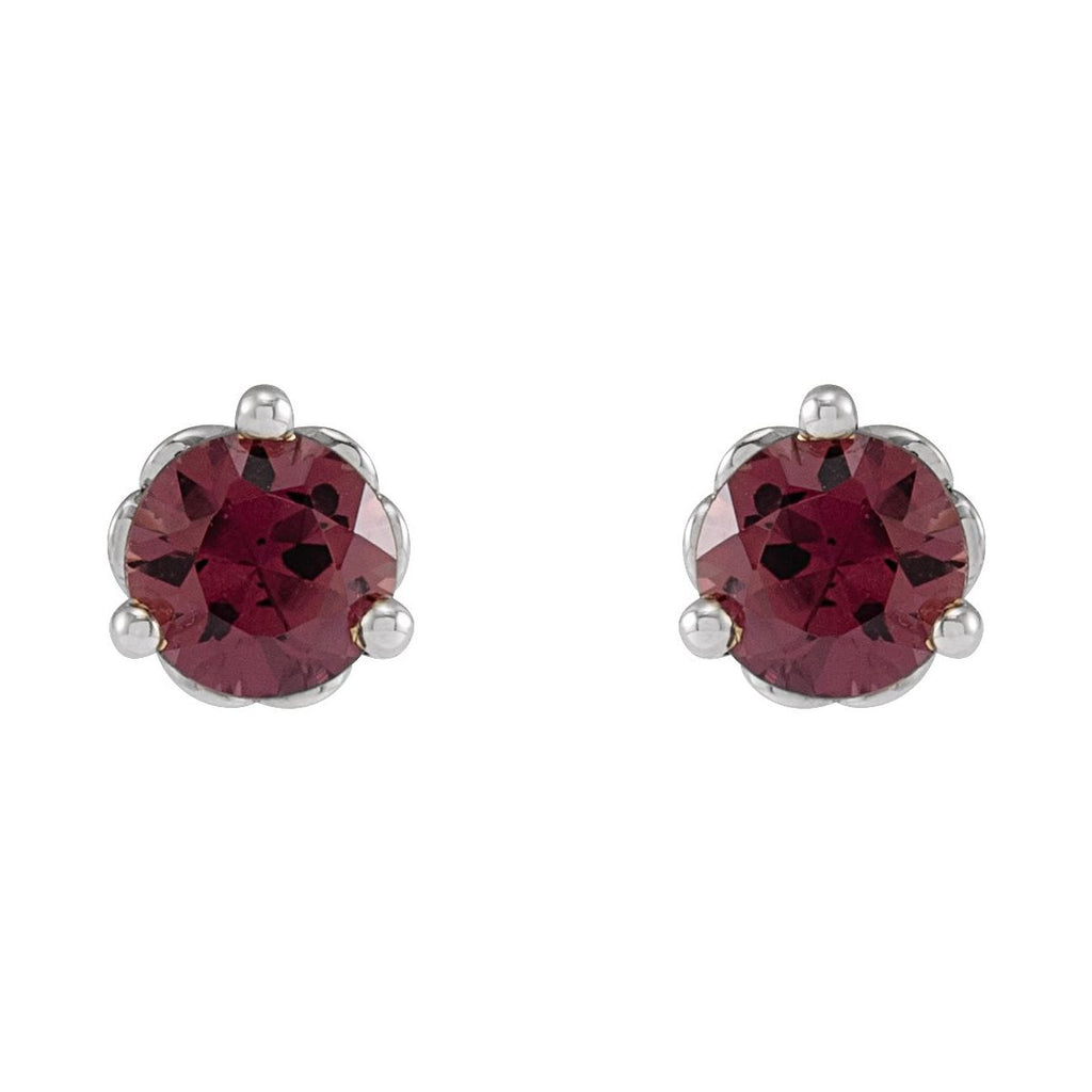 14K White Gold 3 mm Natural Rhodolite Garnet Earrings