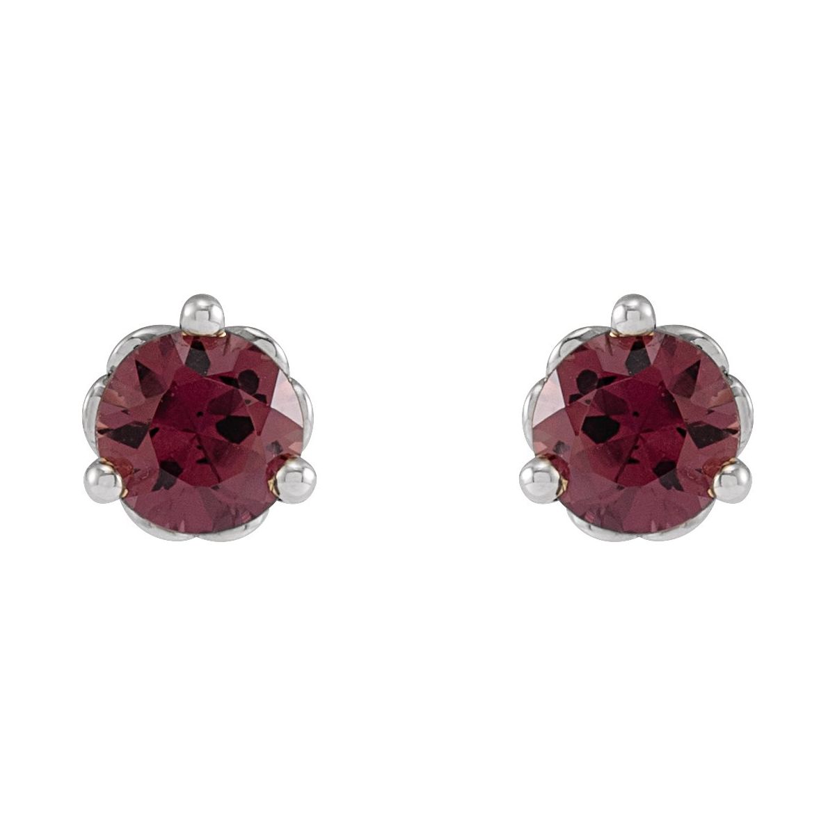 14K White Gold 3 mm Natural Rhodolite Garnet Earrings