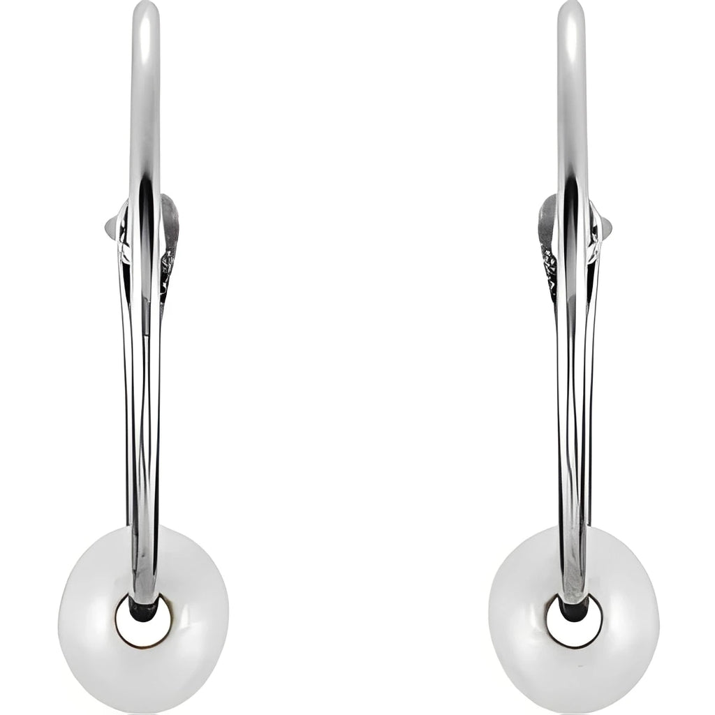 14K White Gold Cultured White Freshwater Pearl Youth Huggie Earrings