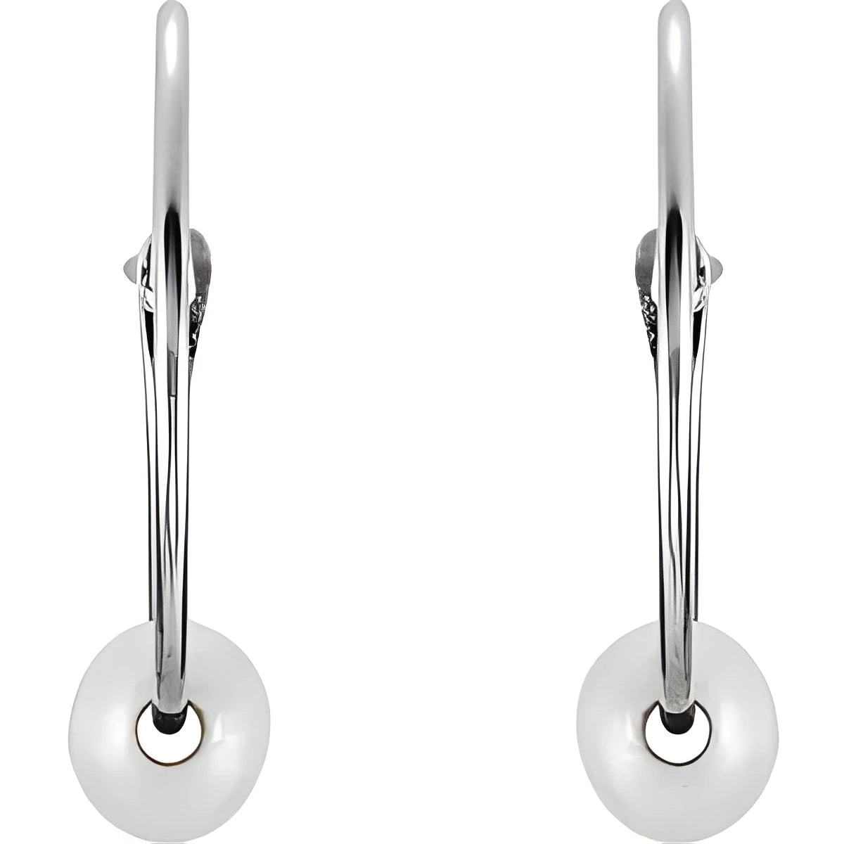 14K White Gold Cultured White Freshwater Pearl Youth Huggie Earrings