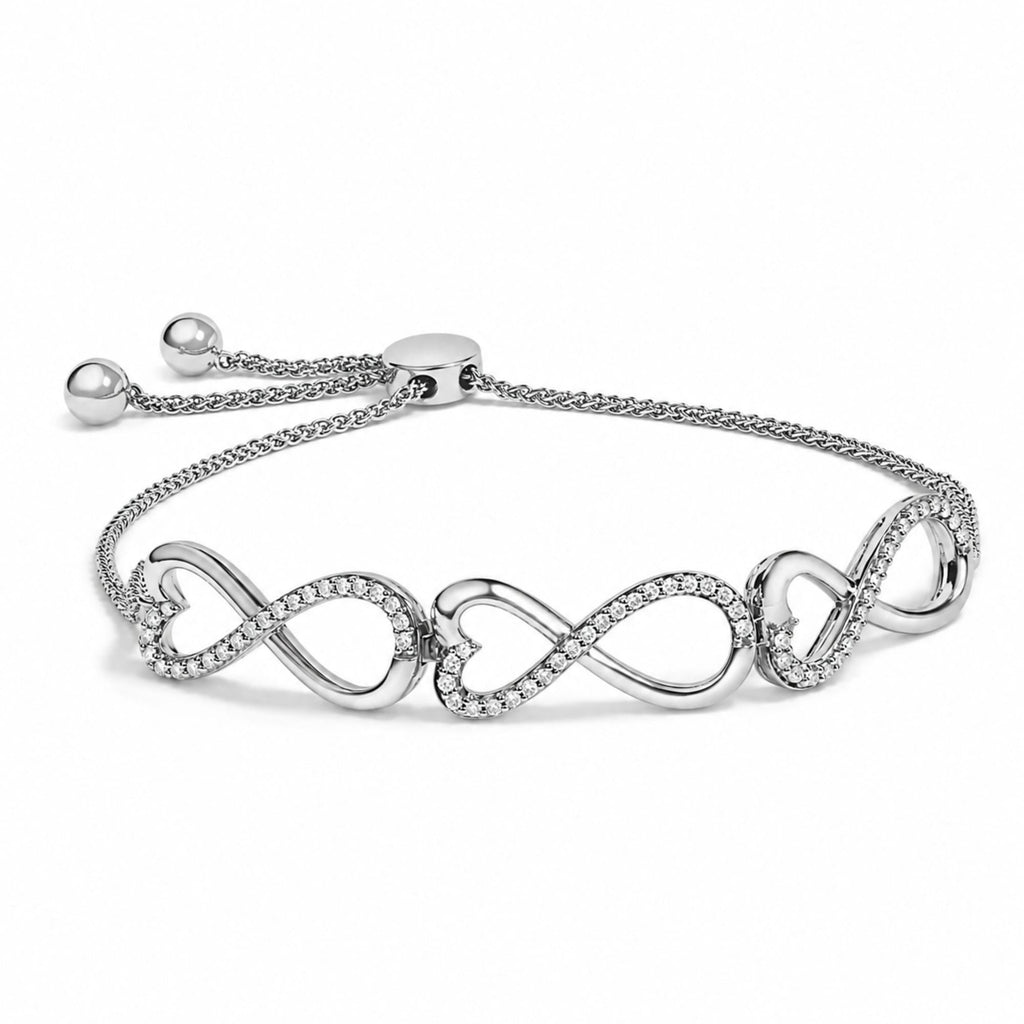 Sterling Silver 1/3 Cttw Diamond Infinity Heart Link Adjustable Bolo Bracelet