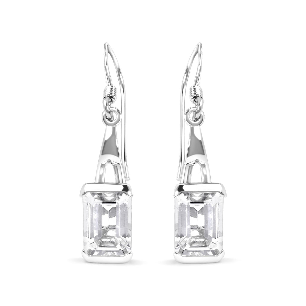 .925 Sterling Silver 3.0 Cttw Emerald Cut White Topaz Solitaire Dangle Earring - AAA Quality