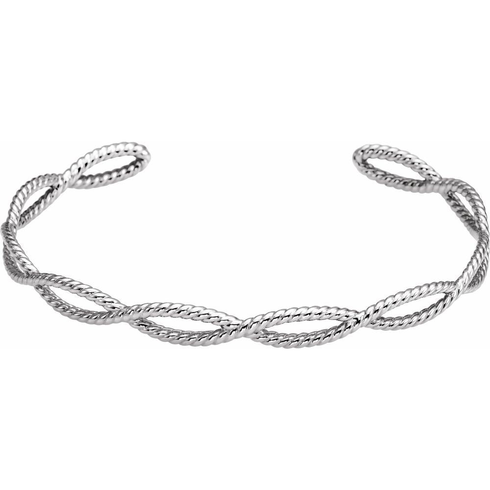 Sterling Silver Rope Cuff 6 1/4 In Bracelet