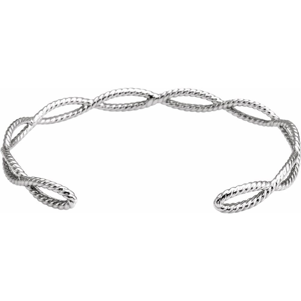 Sterling Silver Rope Cuff 6 1/4 In Bracelet