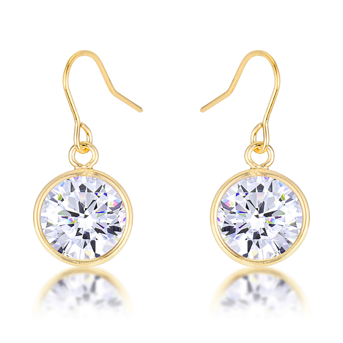 18k Gold Plated Bezel Solitaire Drop Earrings