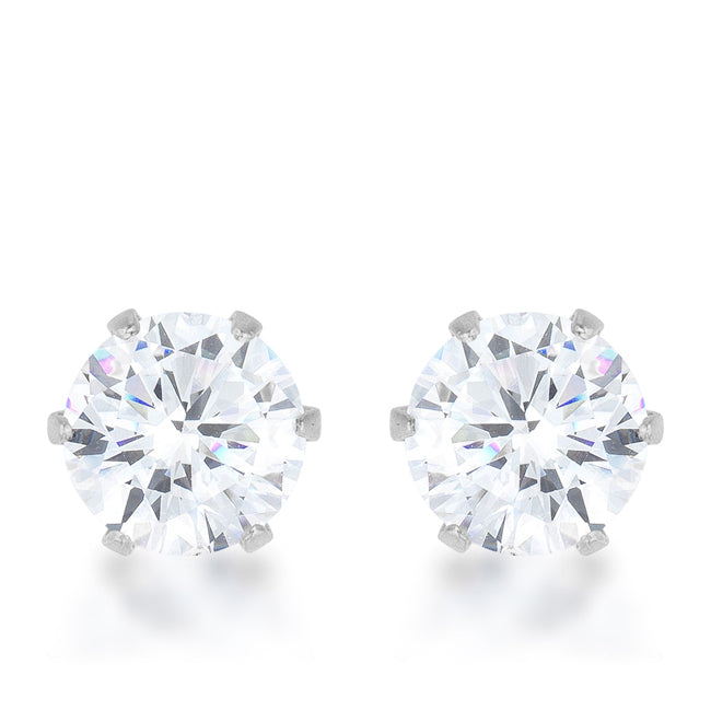 Reign 3.4ct CZ Rhodium Stainless Steel Stud Earrings