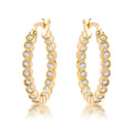 Gold Plated Dotted Clear CZ Round Bezel Hoop Earrings