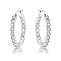 Rhodium Plated Dotted Clear CZ Round Bezel Hoop Earrings