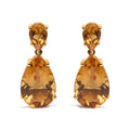 10K Yellow Gold Plated .925 Sterling Silver 12 1/3 Cttw Pear Shaped Orange Citrine Dangle Double Drop Stud Earring