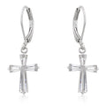 Cubic Zirconia Rhodium Plated Finish Cross Earrings