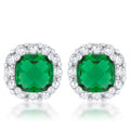 Liz 2ct Emerald CZ Rhodium Classic Cushion Stud Earrings