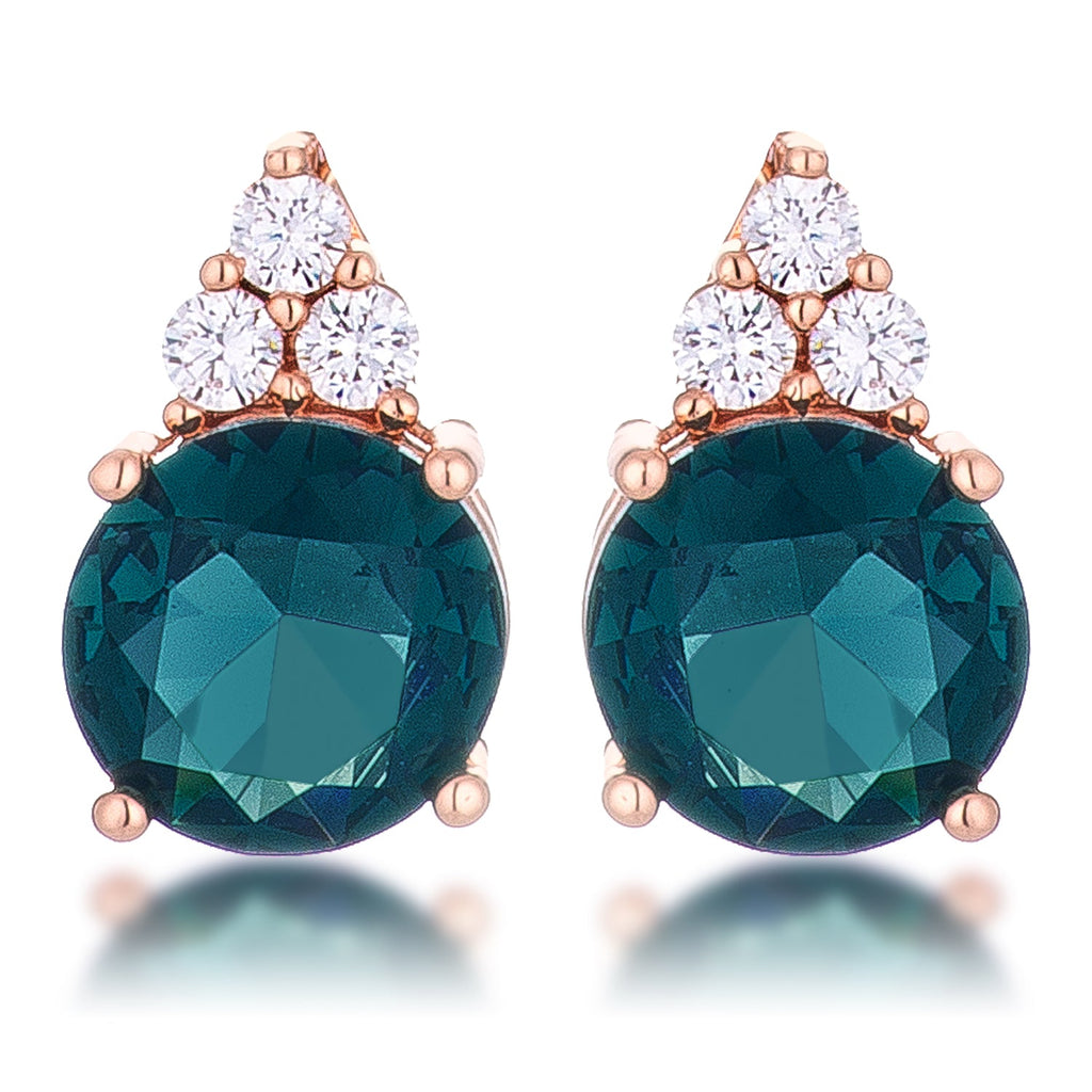 Simple Rose Gold Plated 9mm Blue Green CZ Stud Earring