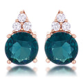 Simple Rose Gold Plated 9mm Blue Green CZ Stud Earring