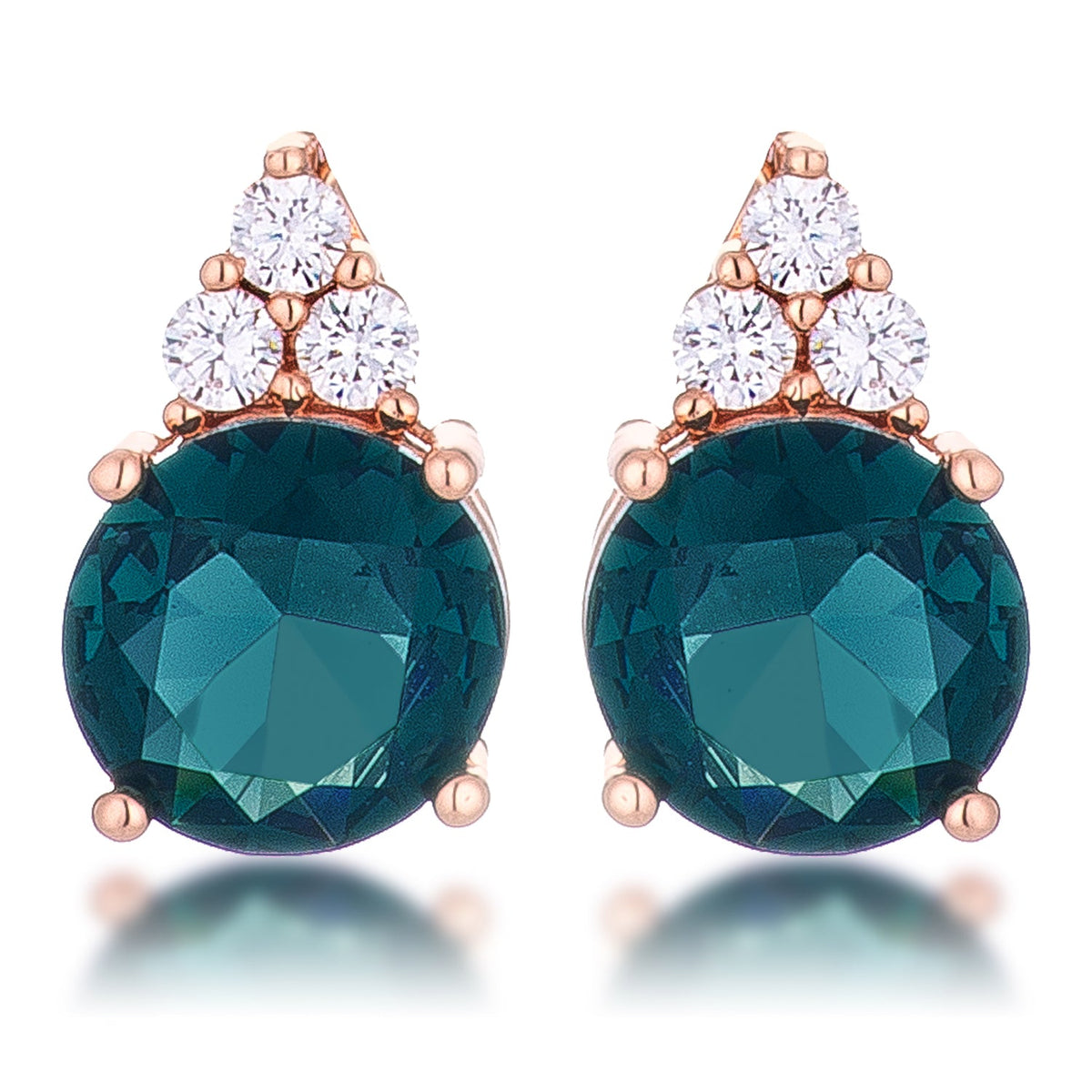 Simple Rose Gold Plated 9mm Blue Green CZ Stud Earring