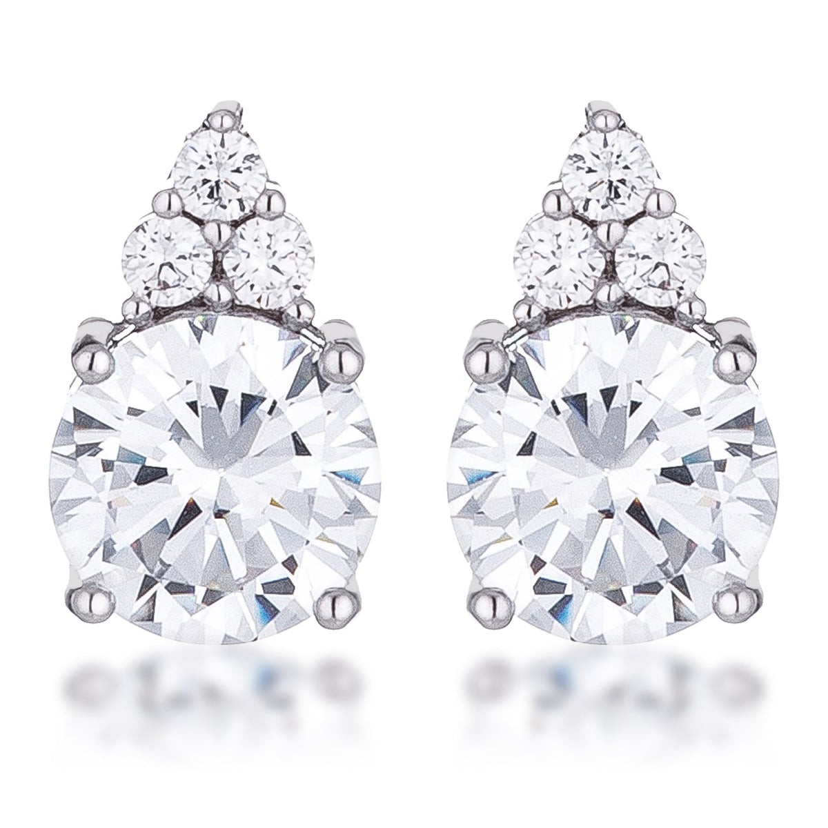 Simple Rhodium Plated 9mm Clear CZ Stud Earring