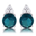 Simple Rhodium Plated 9mm Blue Green CZ Stud Earring